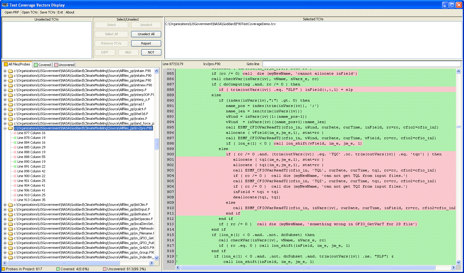 F90 Test Coverage Display screen shot